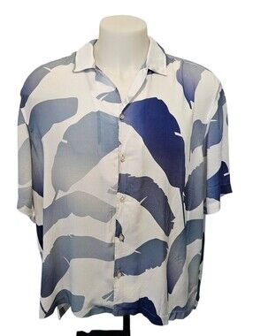 Hugo Boss Camp Collar Hawaiian  Button Down Shirt Men’s XL Blue White. 100% Moda